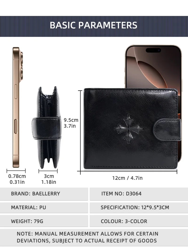 Baellerry Luxury Men's Short Wallet Vintage Logo Print Zipper Card Holder with Coin Pocket Male Purses