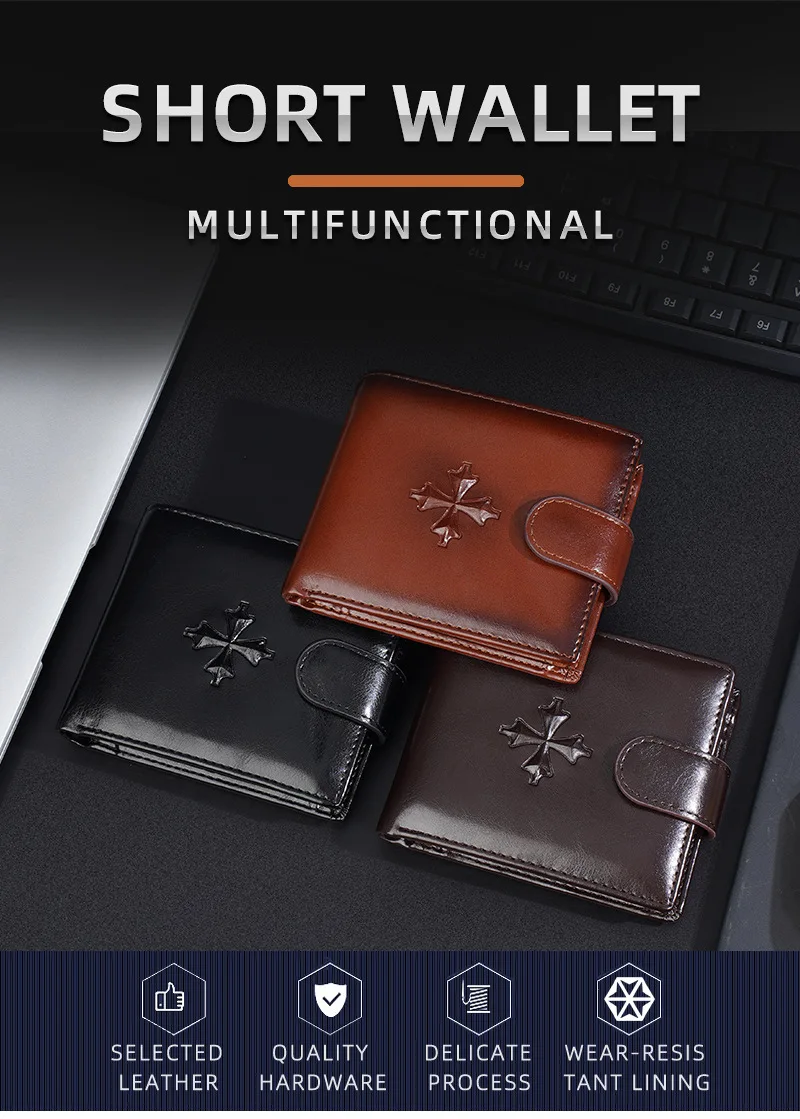 Baellerry Luxury Men's Short Wallet Vintage Logo Print Zipper Card Holder with Coin Pocket Male Purses