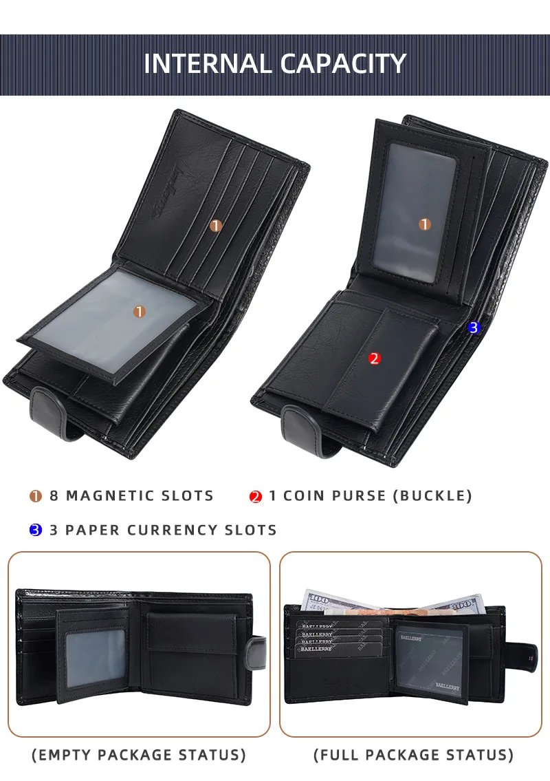 Baellerry Luxury Men's Short Wallet Vintage Logo Print Zipper Card Holder with Coin Pocket Male Purses