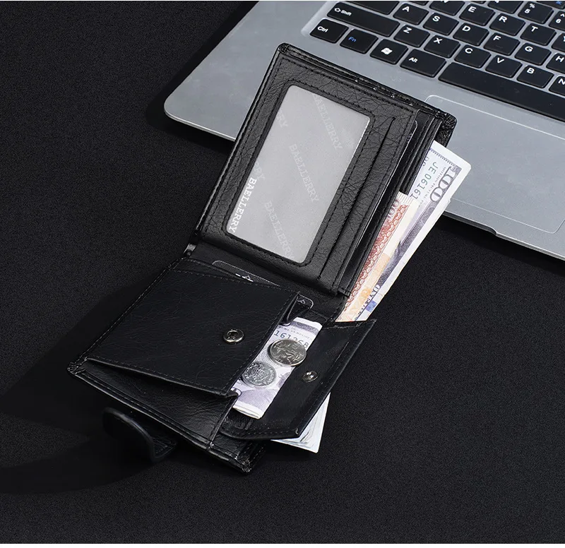 Baellerry Luxury Men's Short Wallet Vintage Logo Print Zipper Card Holder with Coin Pocket Male Purses