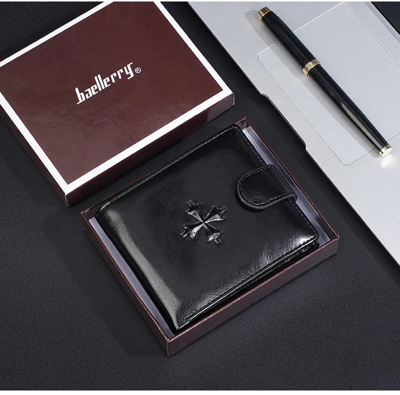 Baellerry Luxury Men's Short Wallet Vintage Logo Print Zipper Card Holder with Coin Pocket Male Purses