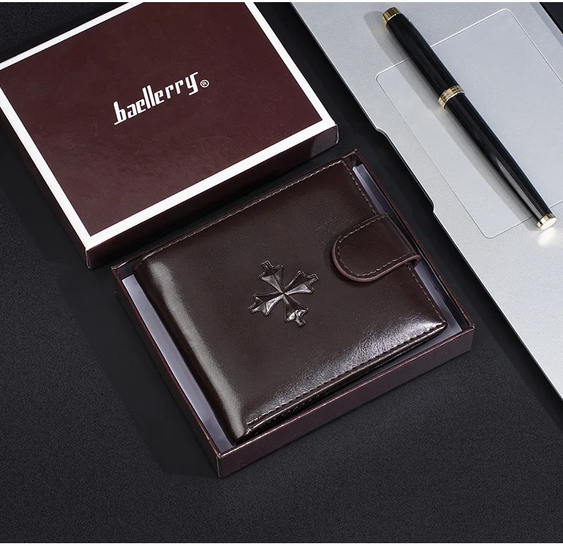 Baellerry Luxury Men's Short Wallet Vintage Logo Print Zipper Card Holder with Coin Pocket Male Purses