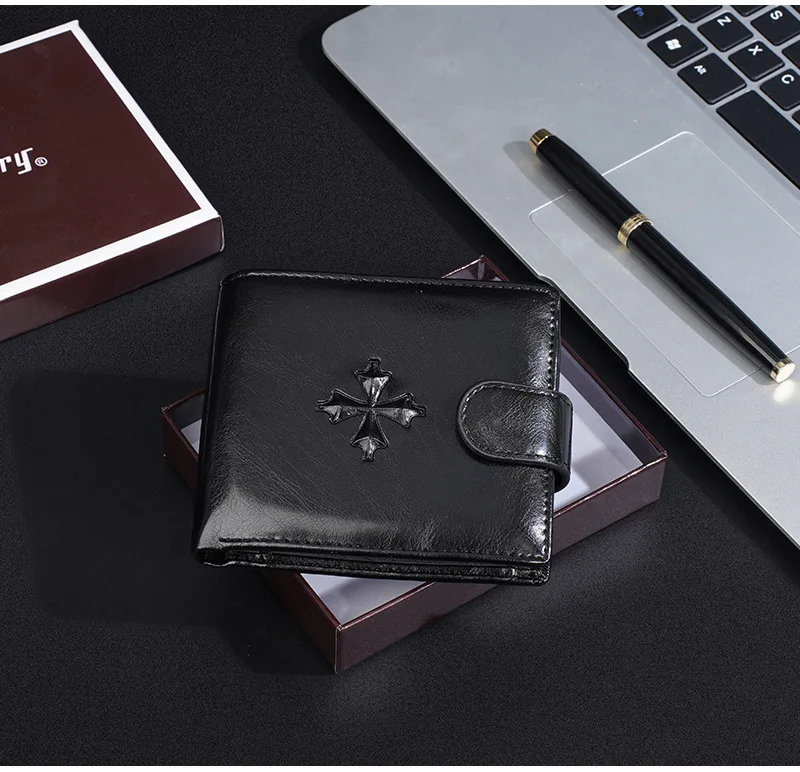Baellerry Luxury Men's Short Wallet Vintage Logo Print Zipper Card Holder with Coin Pocket Male Purses