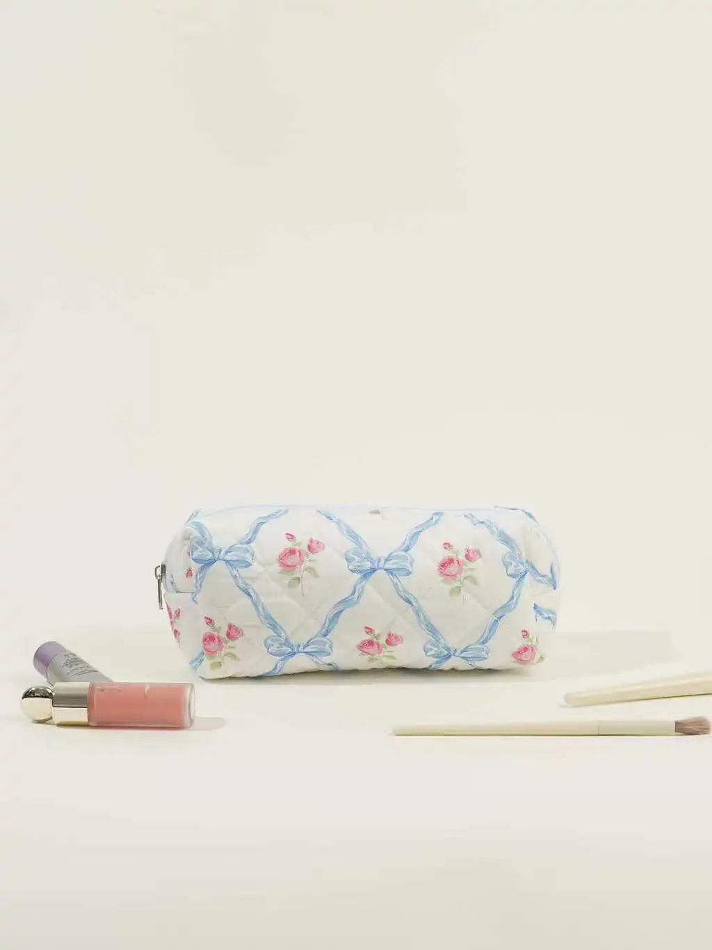 Storage Organizer Floral Puffy Quilted Makeup Bag Flower Printed Cosmetic Pouch Large Travel Cosmetic Bag Make up Aesthetic