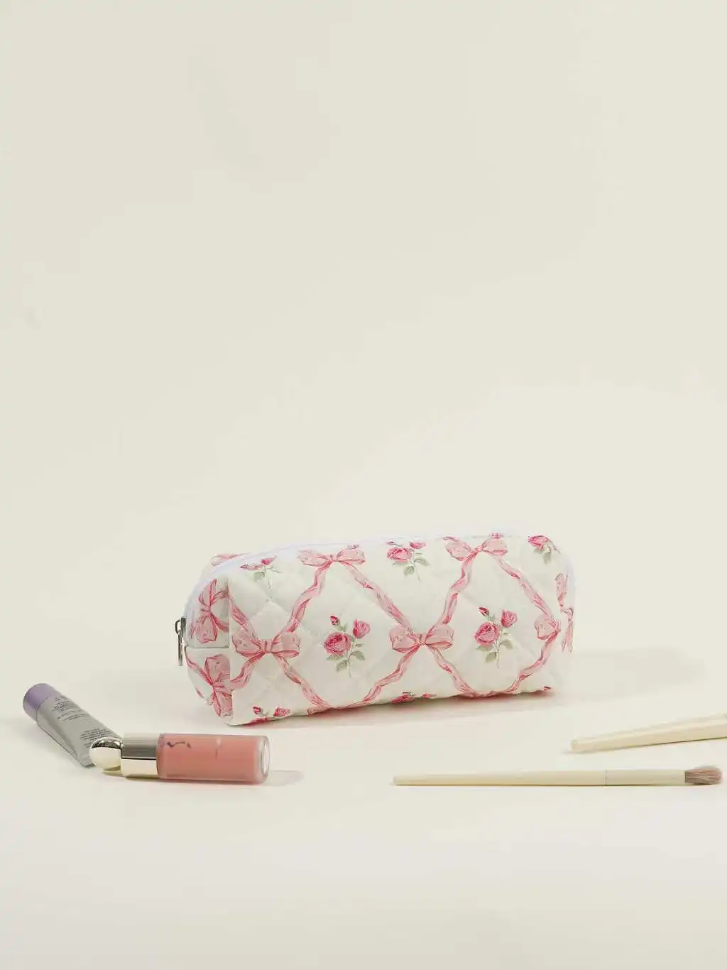 Storage Organizer Floral Puffy Quilted Makeup Bag Flower Printed Cosmetic Pouch Large Travel Cosmetic Bag Make up Aesthetic