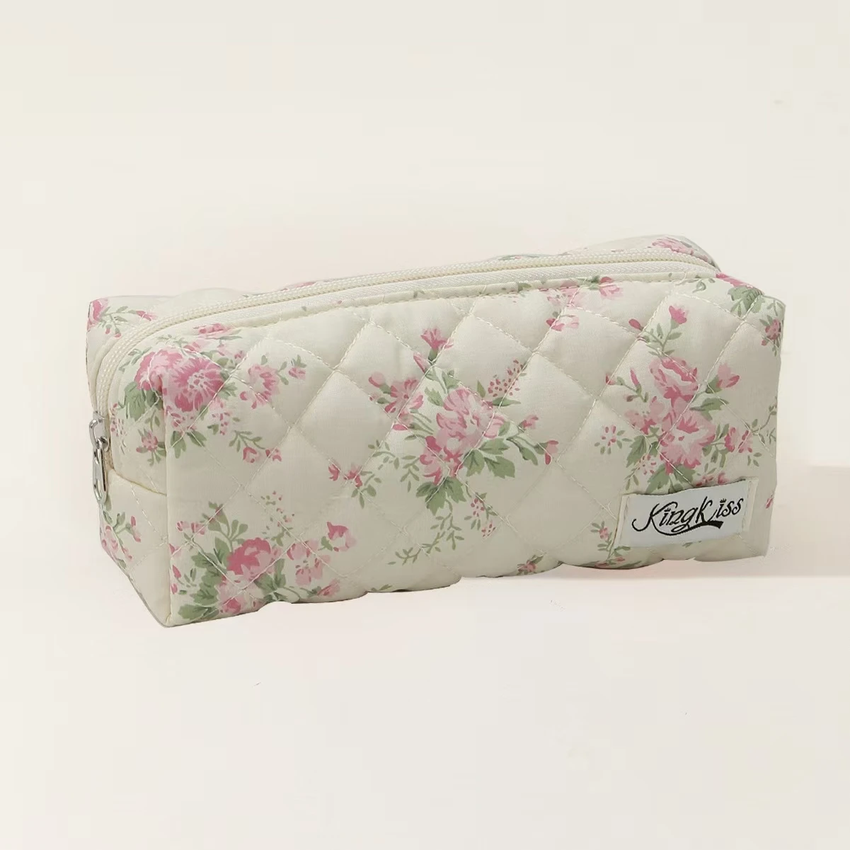 Storage Organizer Floral Puffy Quilted Makeup Bag Flower Printed Cosmetic Pouch Large Travel Cosmetic Bag Make up Aesthetic