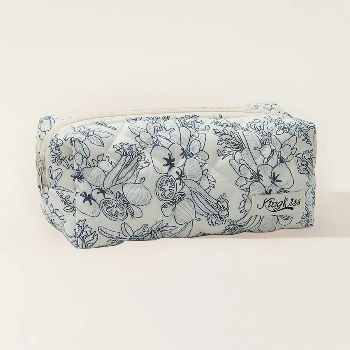 Storage Organizer Floral Puffy Quilted Makeup Bag Flower Printed Cosmetic Pouch Large Travel Cosmetic Bag Make up Aesthetic