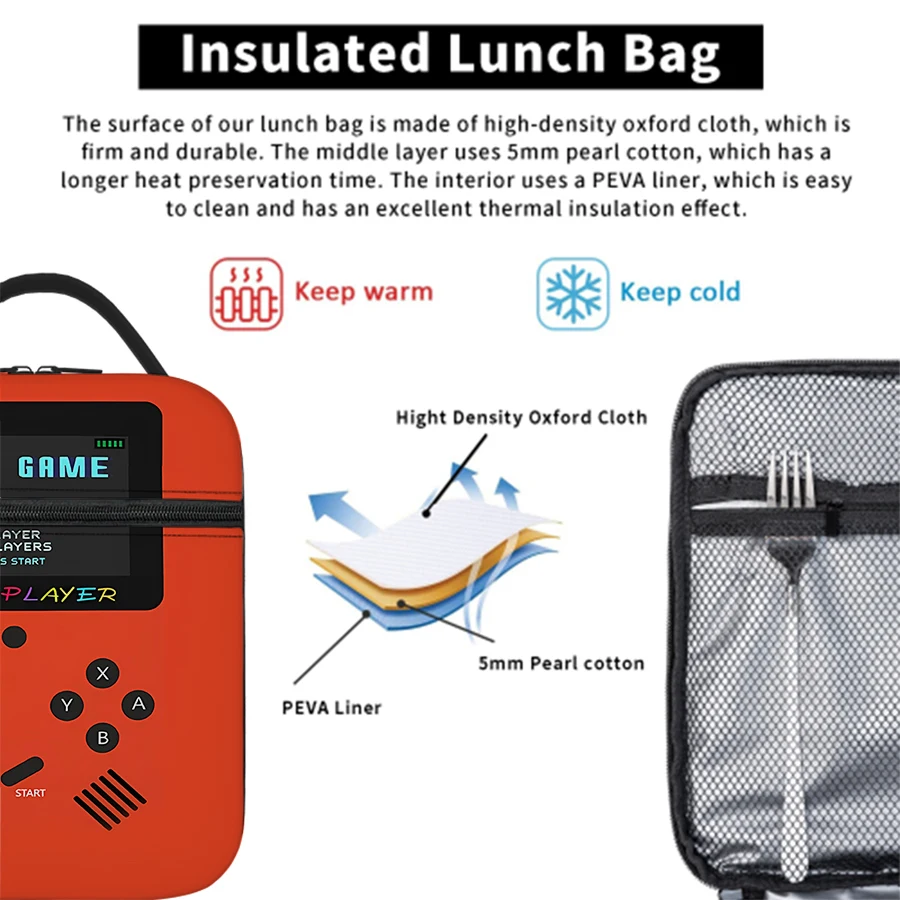 Games Console Handheld Lunch Bag For Boy/Girls Children Best Gifts 2D Flat Cartoon Thermal Insulation Lunch Box Bag Picnic Bag