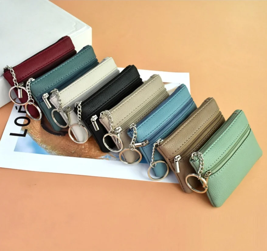 Mini PU Leather Wallet Coin Purse Key Bag Fashion Key Holder Pocket Card Storage Bag Multifunctional Zipper Coin Pouch