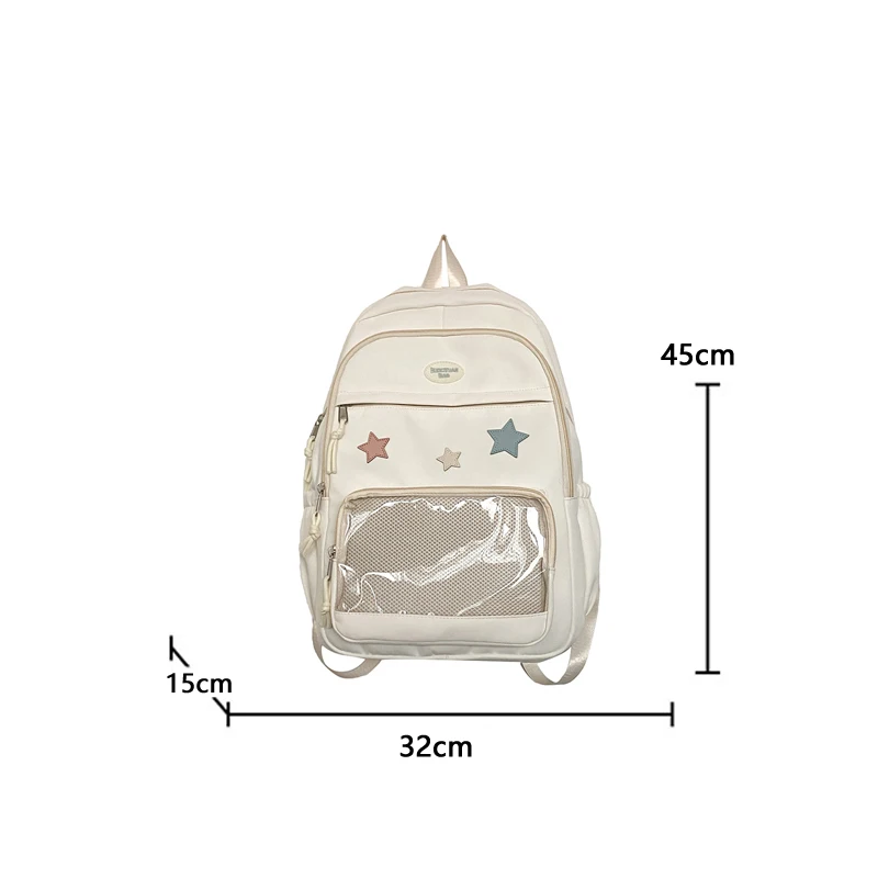 Japanese Y2k Aesthetic Star Transparent Backpack Women Students Casual Kawaii Star Schoolbag Girl High-capacity Preppy Backpacks
