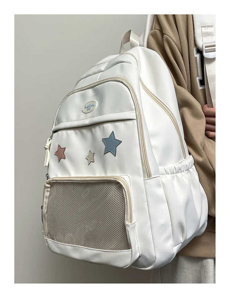 Japanese Y2k Aesthetic Star Transparent Backpack Women Students Casual Kawaii Star Schoolbag Girl High-capacity Preppy Backpacks