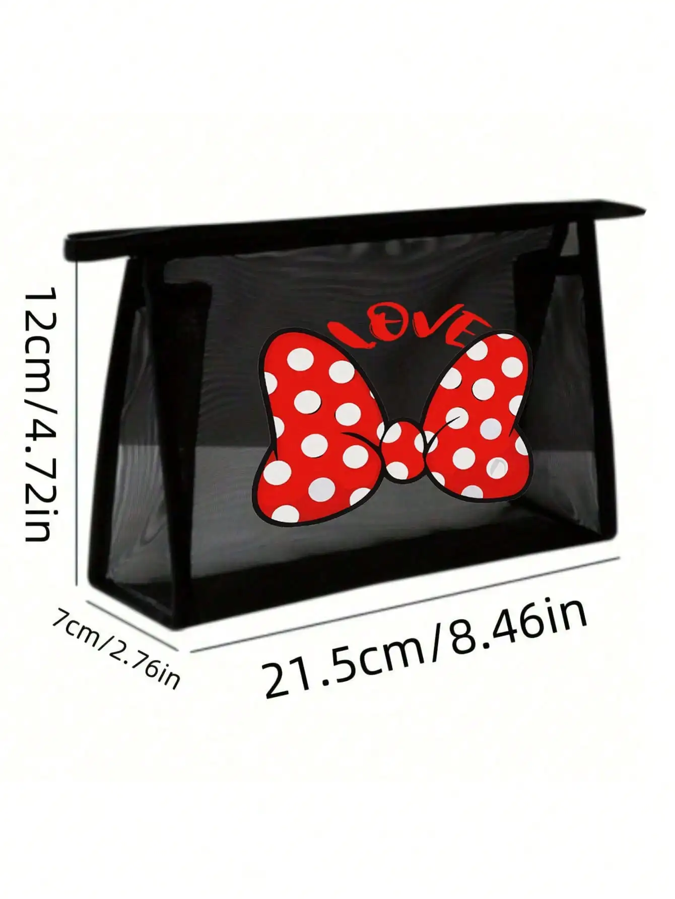 1pc Travel Black Bow Mesh Cosmetic Bag Zipper Makeup Bag For Women Wash Toiletry Bag Makeup Organizer Portable Storage Pouch