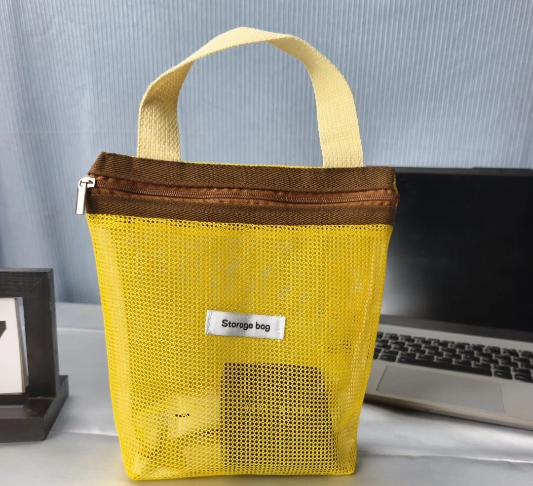 Ins Style Vibrant Bright Color Summer Mesh Tote Bag Small Cosmetic Bag Handbag Foldable Portable Toiletry Bag Women's Beach Bag