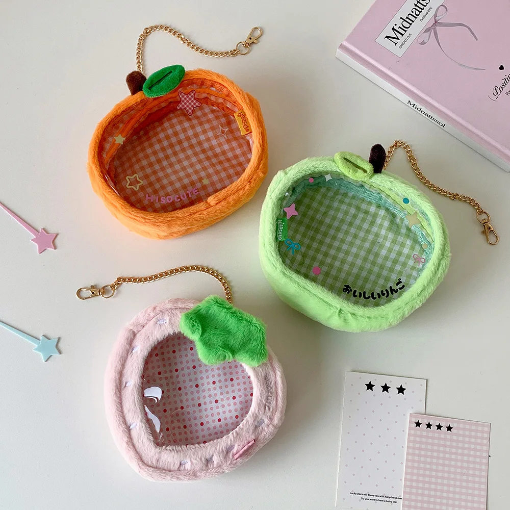 Cute Cartoon Plush Orange Strawberry Doll Storage Bag For Women Accessories Decor Pendant Figure Display Bag Girl Birthday Gifts