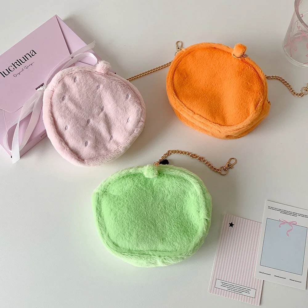 Cute Cartoon Plush Orange Strawberry Doll Storage Bag For Women Accessories Decor Pendant Figure Display Bag Girl Birthday Gifts