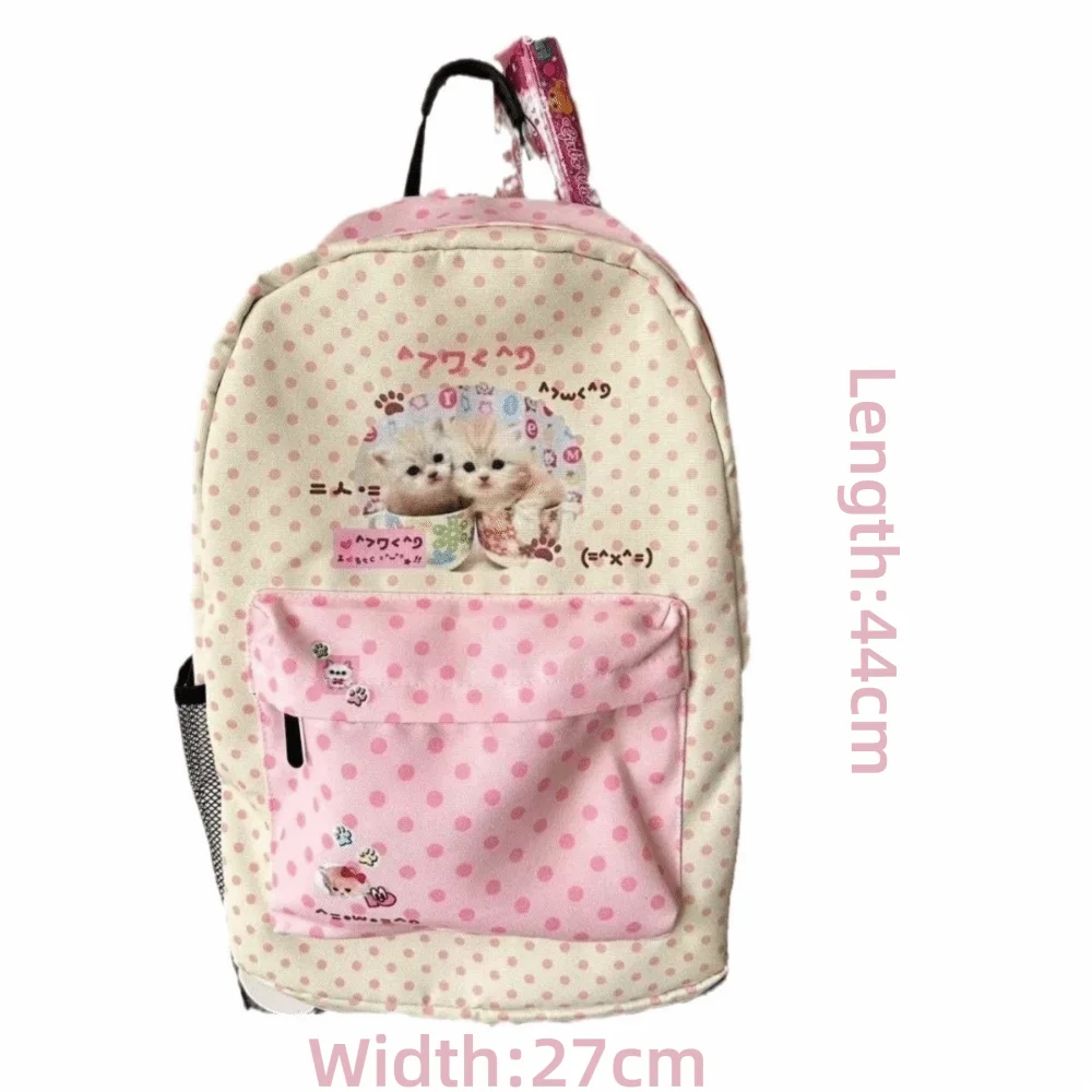 Kawaii Contrast Color Cat Dot Backpacks Patchwork High-capacity Preppy Schoolbags Shoulder Bag Students Girl Travel Book Bag