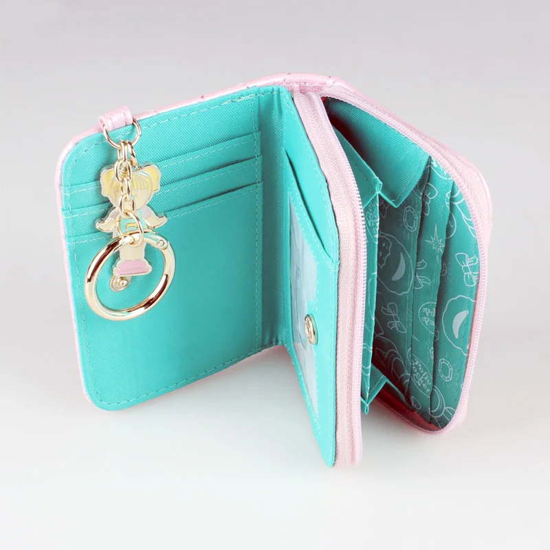 Pink Stitched Cute Zipper Wallet High-Quality Fashion Individual Card Holder with Zero Money Window for ID Cards