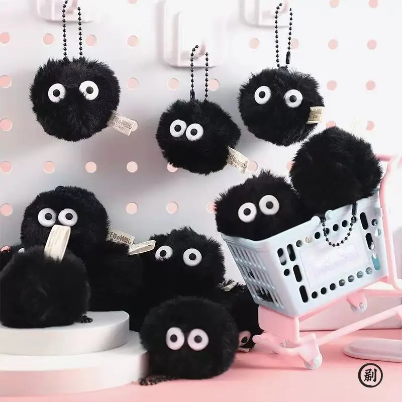 1/2/3/5/10pcs Coal Ball Figurines Keychains Accessories Cute Plush Black Coal Ball Cartoon Bag Pendants