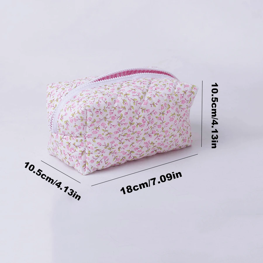 1PC Flower Printed Puffy Quilted Zipper Makeup Bag Storage Organizer Toiletry Handbag Cosmetic Pouch Large Travel Cosmetic Bag