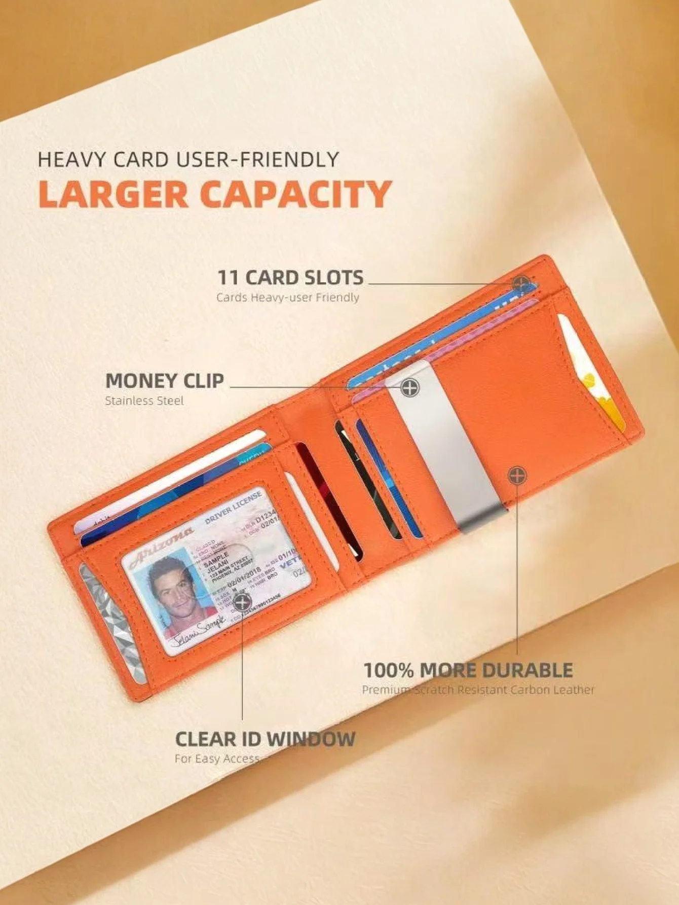 1-Pack | Carbon Fiber Ultra-Thin Men's Wallet RFID Shielding + 11 Card Slots + Transparent Window