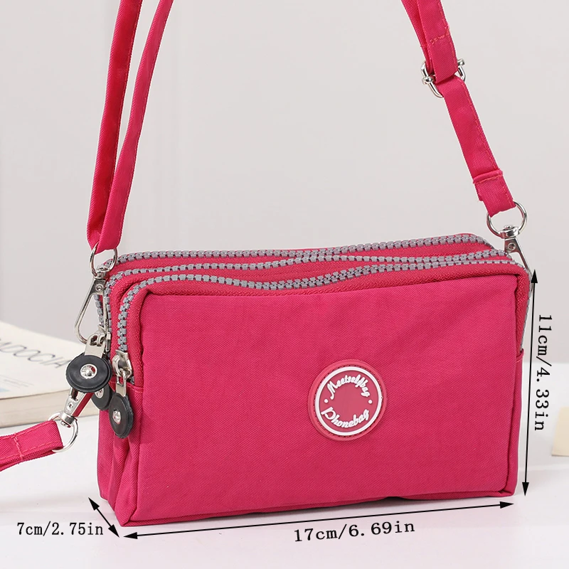 Fashion ladies crossbody bag large capacity single shoulder bag with three zippers phone and loose change storage bag