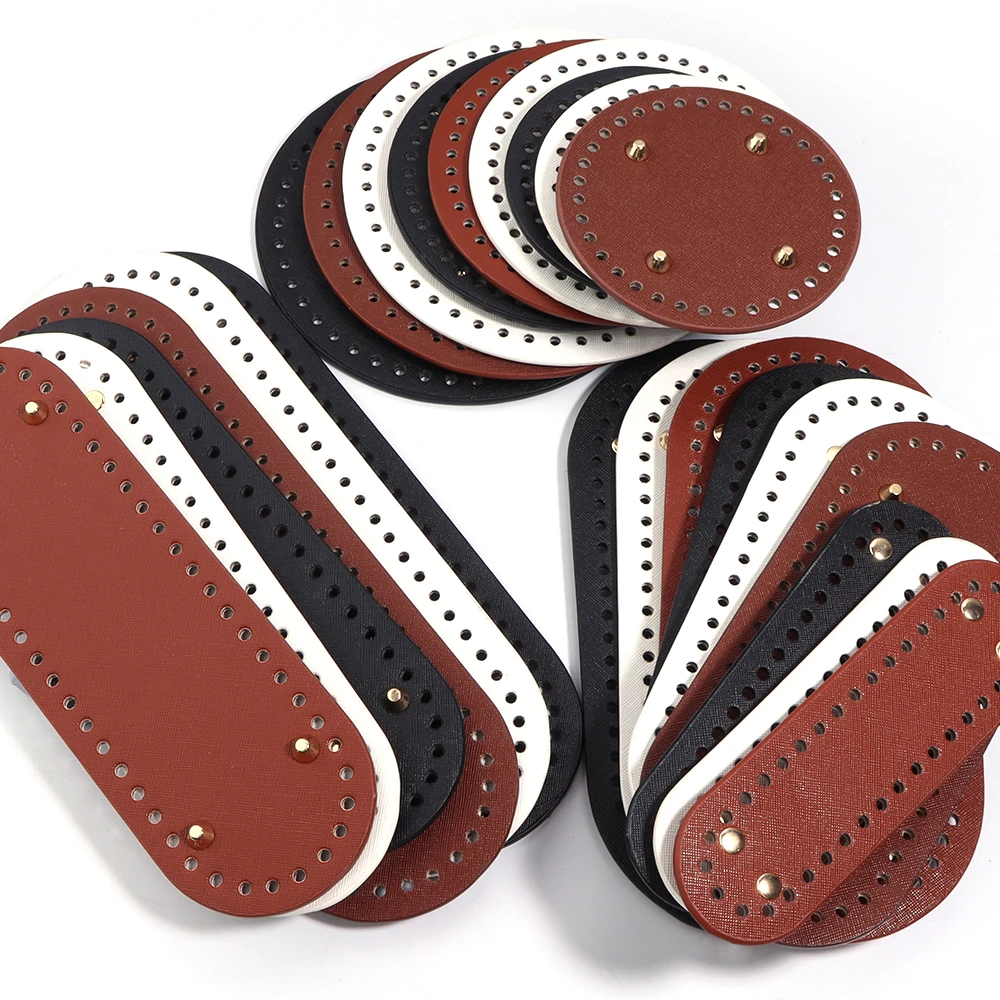 Handmade Oval Bottom for Knitted Bag PU Leather Pad Handcraft Bag Base With Holes DIY Crochet Bag Bottom Accessories