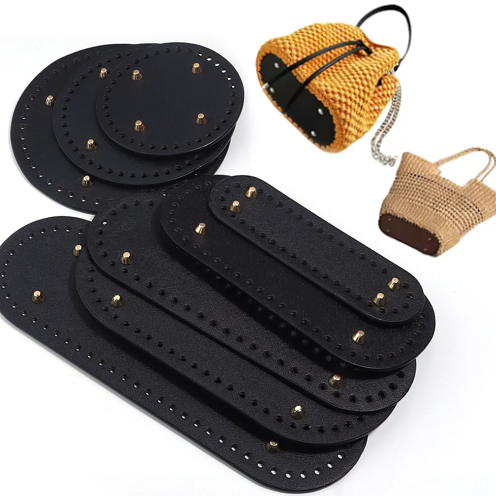 Handmade Oval Bottom for Knitted Bag PU Leather Pad Handcraft Bag Base With Holes DIY Crochet Bag Bottom Accessories