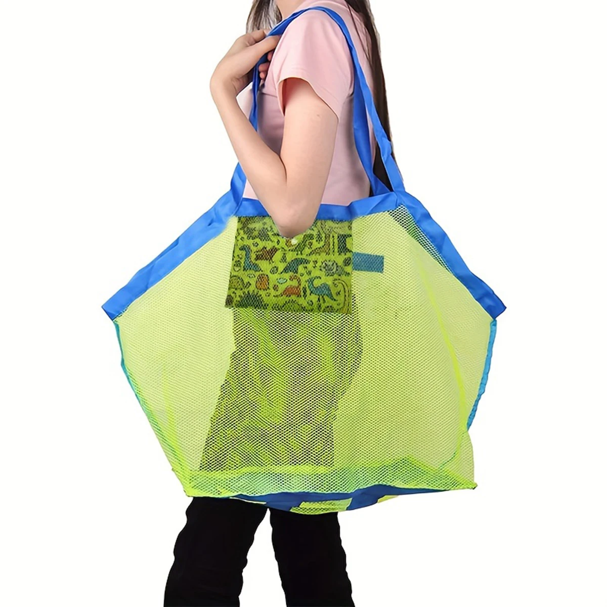 1pc Multicolor Large Mesh Beach Bag, Sand-Away Portable Tote With Convenient Hanging Hole, Breathable Foldable Storage Bag