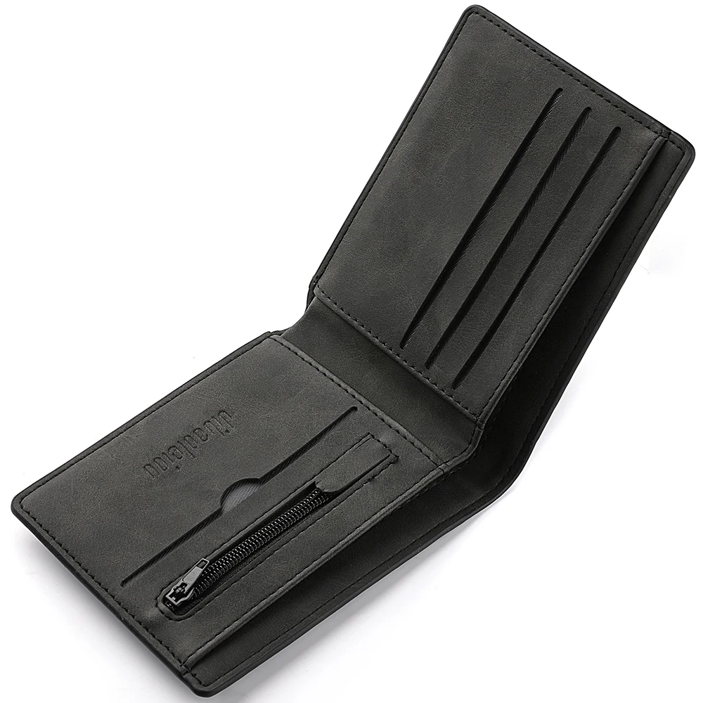Men's Short Wallet PU Leather Vintage Casual Design Multi-Card Slot Zipper Coin Purse Mini Men's Wallet