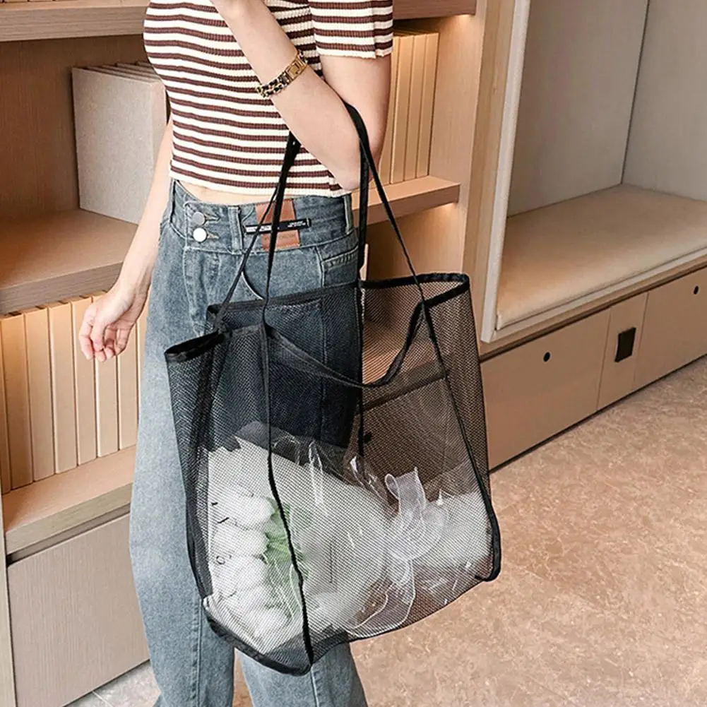Transparent Mesh Bag Large Capacity Beach Bag Versatile Organizer Handbag Cosmetic Cosmetics Toiletries Storage Bag For Pool