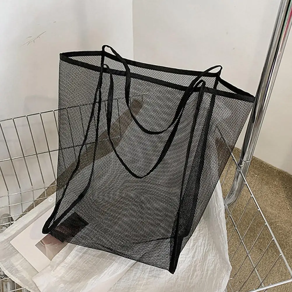 Transparent Mesh Bag Large Capacity Beach Bag Versatile Organizer Handbag Cosmetic Cosmetics Toiletries Storage Bag For Pool