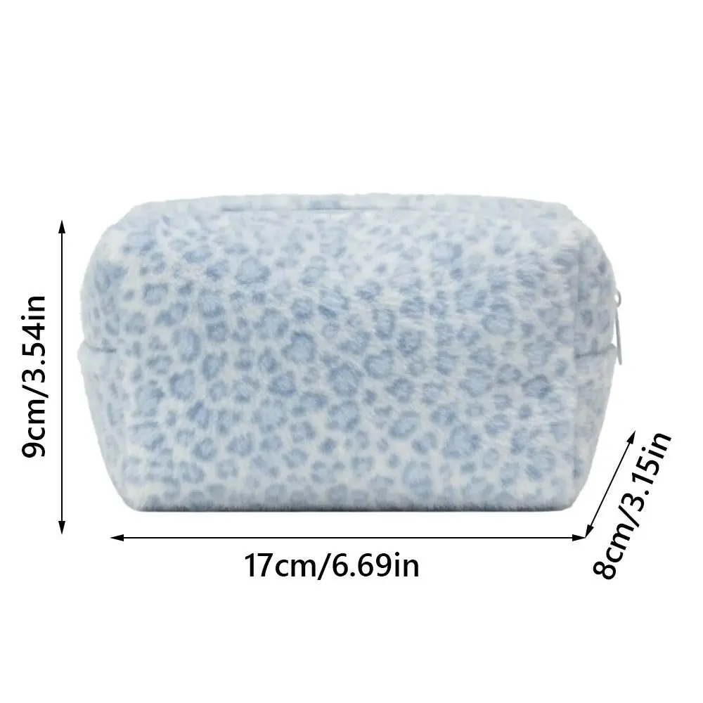 Durable Fuzzy Makeup Bag Large Capacity Leopard Print Toiletry Organizer Portable Cosmetic Bag Girls Travel Storage Pouch