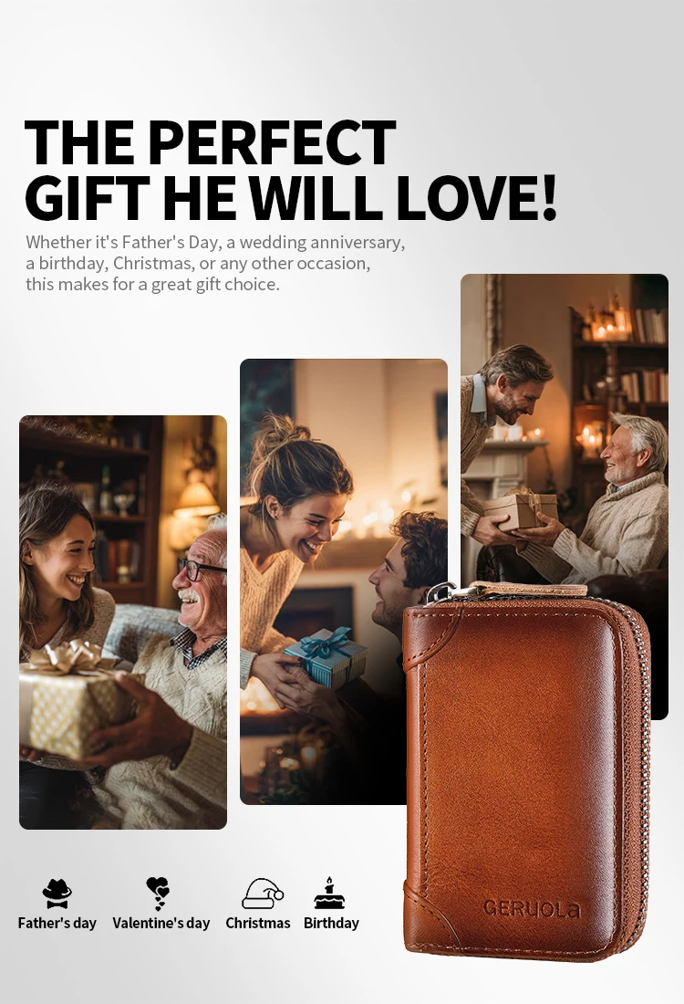 Men's Genuine Leather Large Capacity Multi-Slot Card Holder with Driver’s License Case, New Gradient Color Design, RFID Blocking