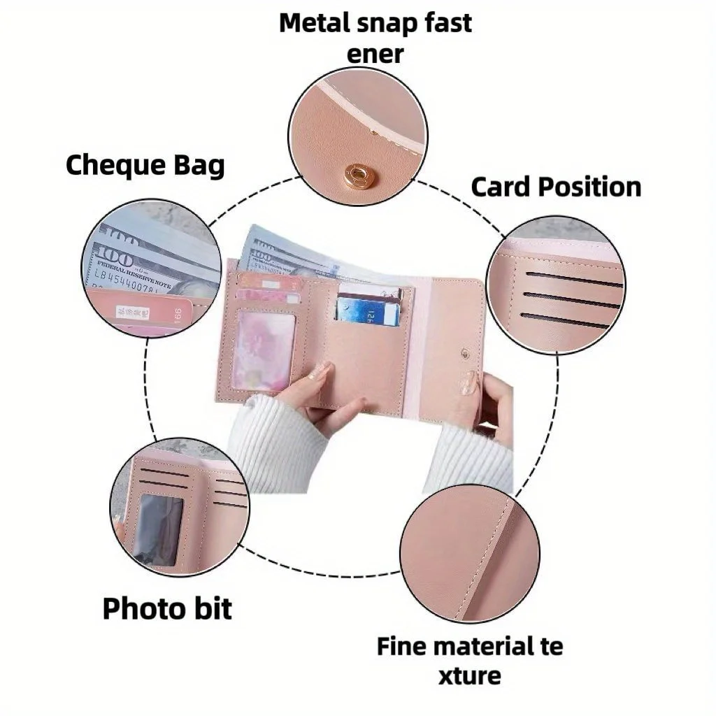 Fashion Ultra Thin Triple Fold Women's Short Wallet, Smooth Surface Multi-Card Holder Mini Coin Purse Ideal Daily Gift for Women