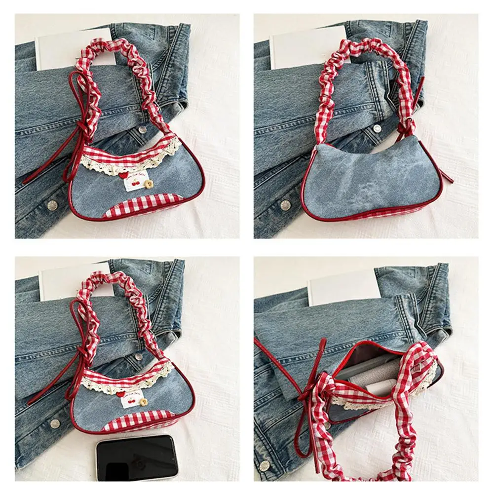 Fashion Grid Mini Handbags Adjustable Shoulder Strap Korean Hand-held Commuting Bag Single-shoulder Crossbody Bag Underarm Pouch