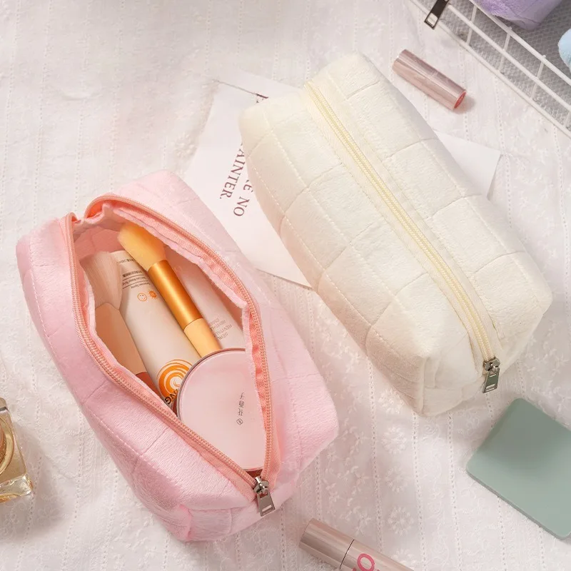 Suede Cosmetic Bag, Large Storage Bag, Travel, Business Trip, Portable High-value Makeup Pouch Organizer Bag
