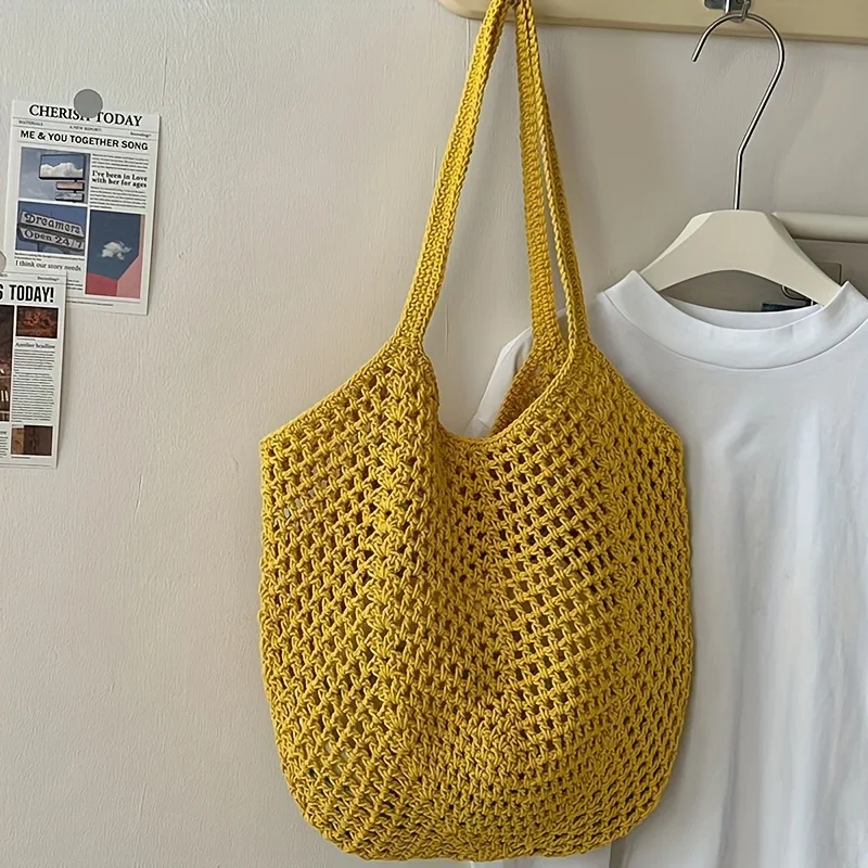 Women's Casual Large-Capacity Woven Bag - Open-Style Beach Tote Bag with Adjustable Shoulder Strap, Breathable Fabric Suitable for Vacation, Shopping, and Daily Use, Beach Bag