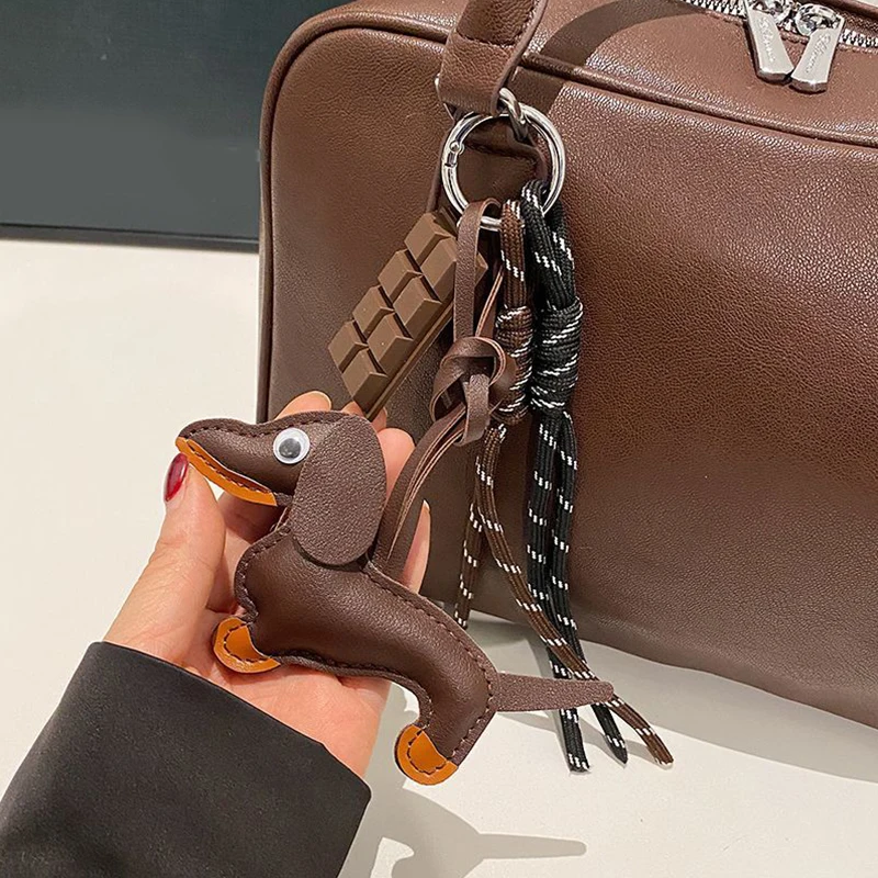 Leather Dachshund Bag Pendant Creative Keychain Lanyard bag Accessory Key Pendant Car Keyring Charm Gift