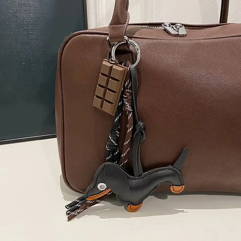 Leather Dachshund Bag Pendant Creative Keychain Lanyard bag Accessory Key Pendant Car Keyring Charm Gift