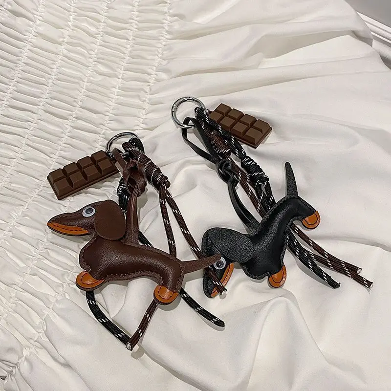 Leather Dachshund Bag Pendant Creative Keychain Lanyard bag Accessory Key Pendant Car Keyring Charm Gift