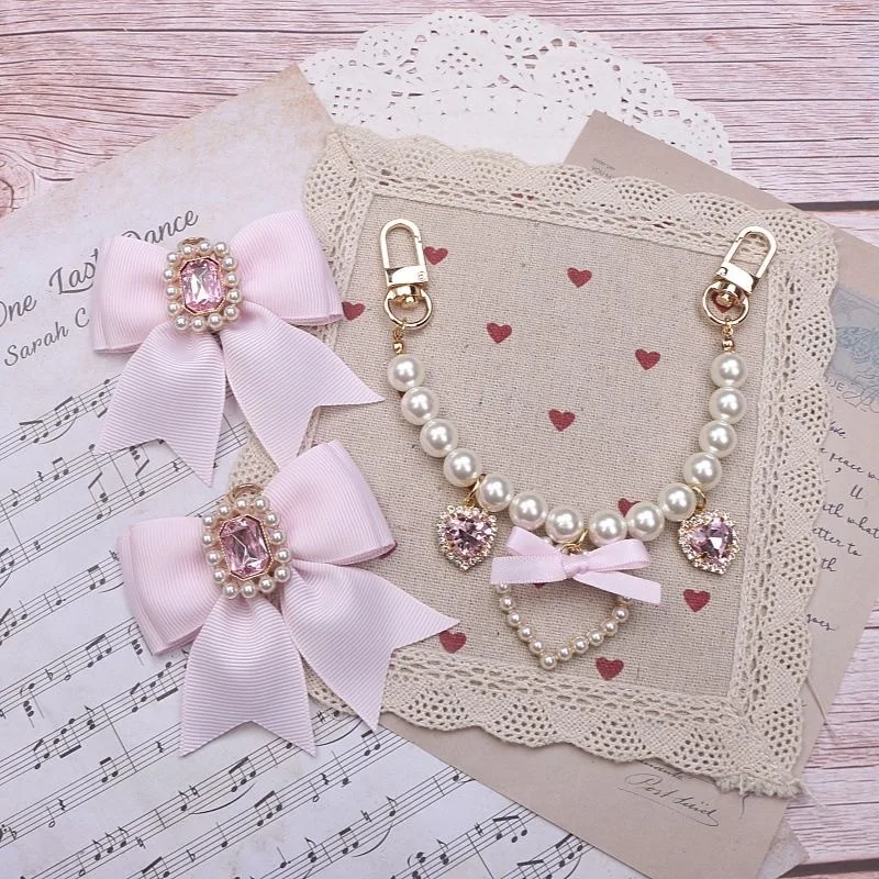 Lolita Bag Accessories Japanese Style 2000S Bag Accessories Bow Bag Chain Pearl Heart DIY Bag Accessories Bag Pendant