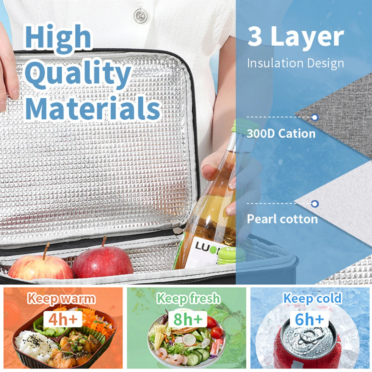 Large Capacity Hand-held with Shoulder Strap Insulated Bag, Multifunction Lunch Box Bag, Student Thickened Waterproof Lunch Bag