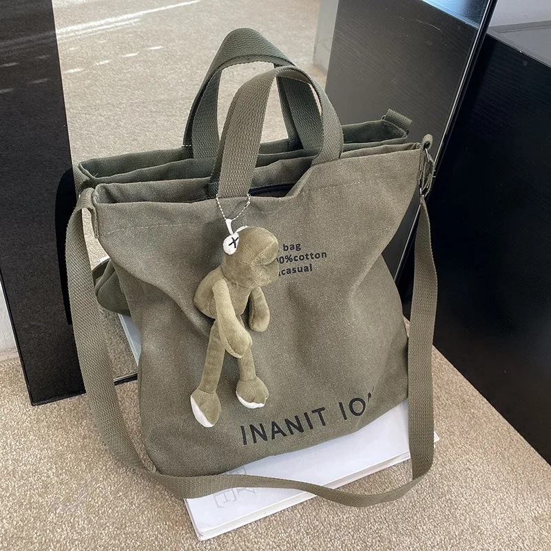Japanese canvas men's and women's messenger bags, washed canvas thickened handbags, large-capacity trendy urban literature