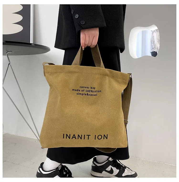 Japanese canvas men's and women's messenger bags, washed canvas thickened handbags, large-capacity trendy urban literature