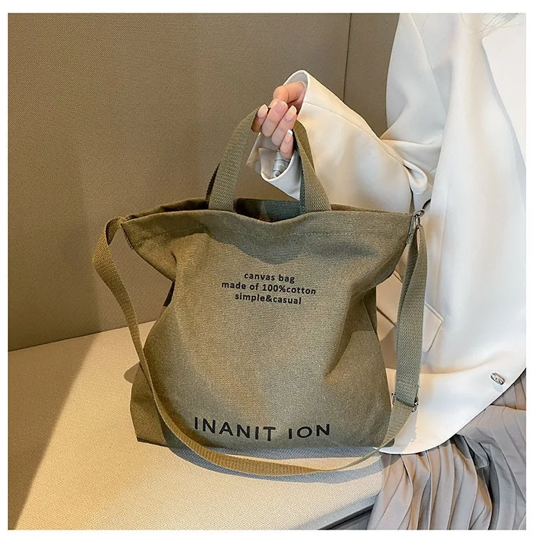 Japanese canvas men's and women's messenger bags, washed canvas thickened handbags, large-capacity trendy urban literature