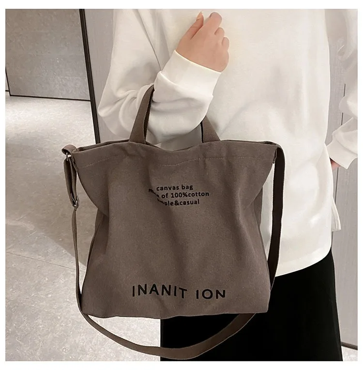 Japanese canvas men's and women's messenger bags, washed canvas thickened handbags, large-capacity trendy urban literature