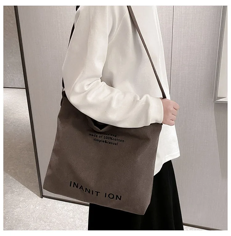 Japanese canvas men's and women's messenger bags, washed canvas thickened handbags, large-capacity trendy urban literature