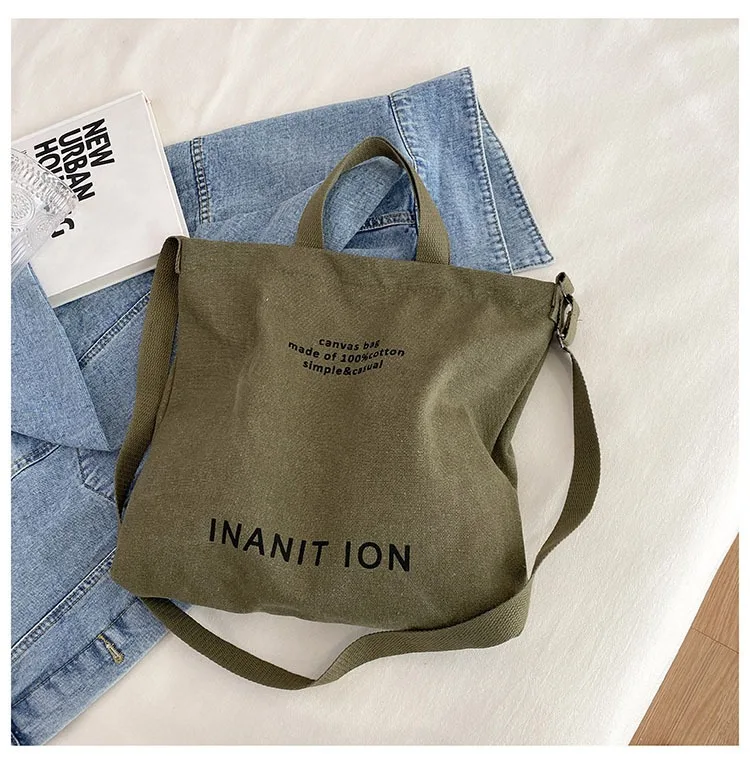 Japanese canvas men's and women's messenger bags, washed canvas thickened handbags, large-capacity trendy urban literature