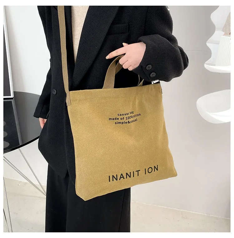 Japanese canvas men's and women's messenger bags, washed canvas thickened handbags, large-capacity trendy urban literature