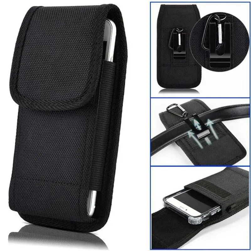 Universal Mobile Phone Nylon Pouch Cell Phone Belt Clip Carrying Holster Case Waist Packs Black Outdoor Sports Climbing Belt Bag